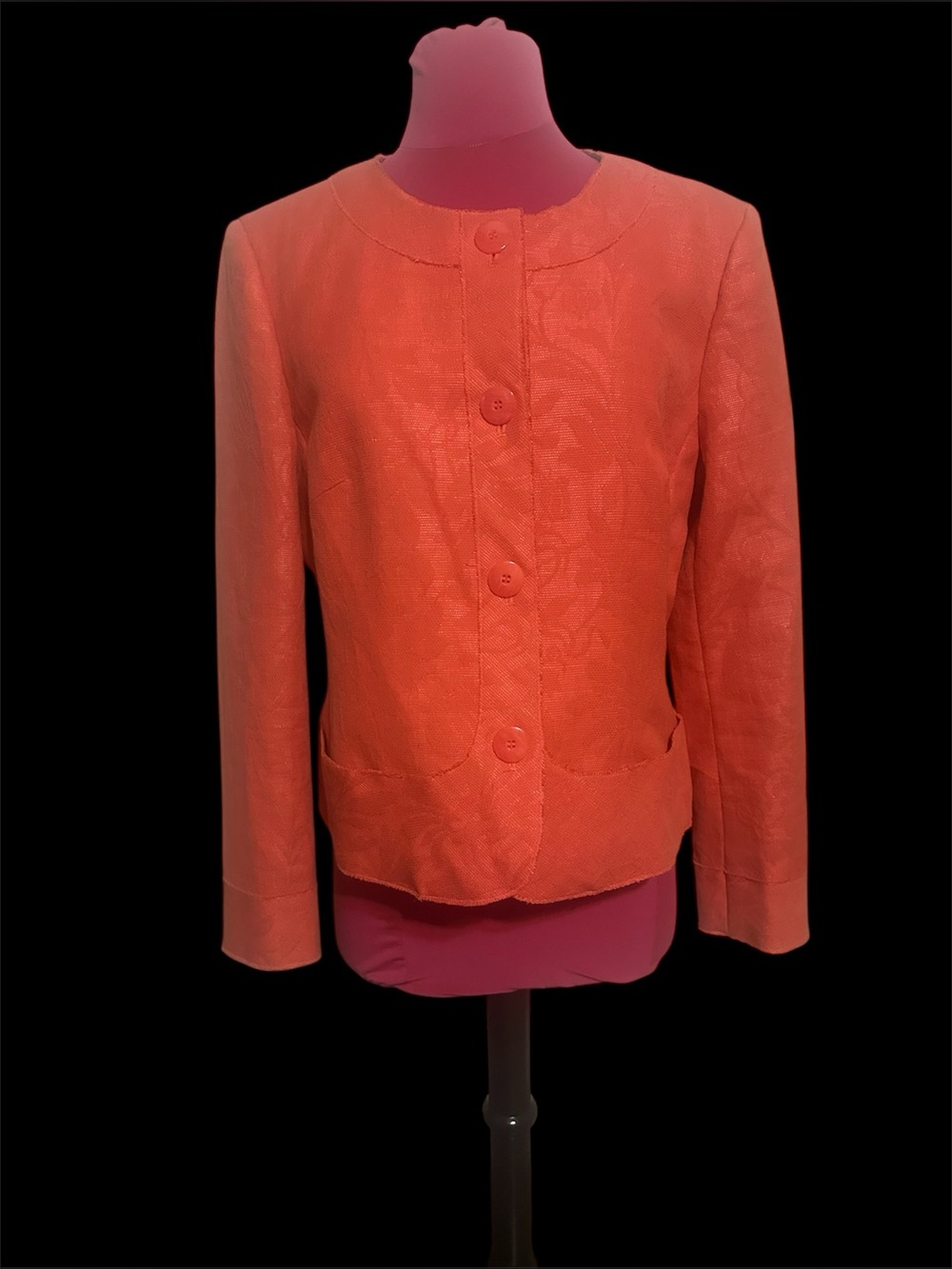 Talbots Orange Textured Button Jacket Size 12 - Picture 3 of 8